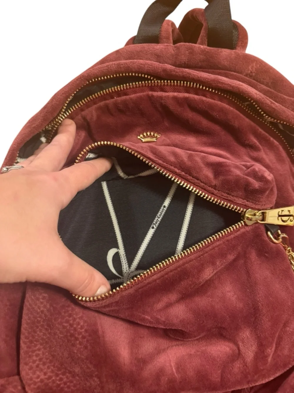 Juicy couture Velvet Burgundy Backpack with Gold Hardware